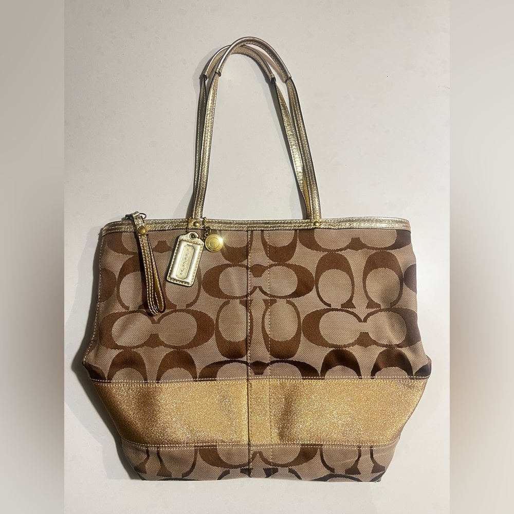 Coach Signature Brown and Gold Tote